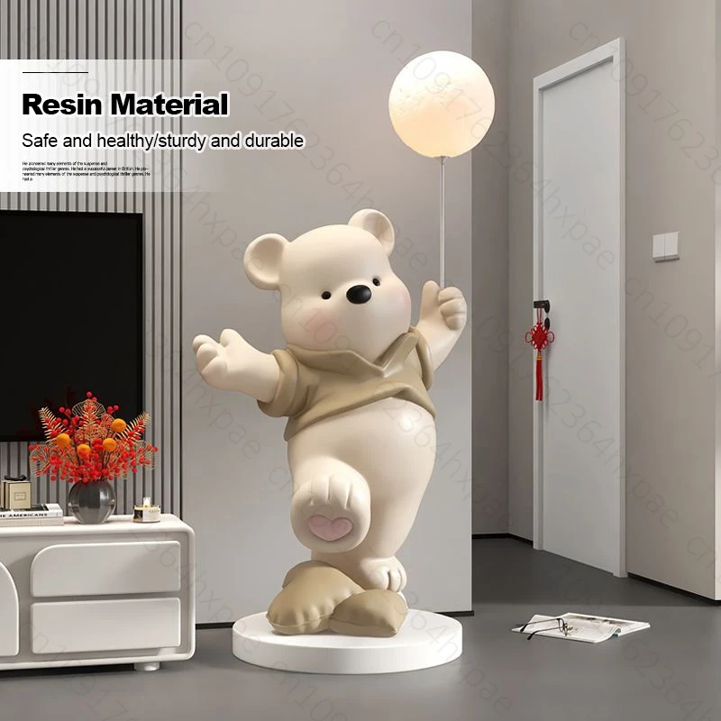 Luxury Resin Standing Ornaments Cartoon Bear Figurine Large Floor Sculpture for Living Room Entryway Home Décor Floor Statue