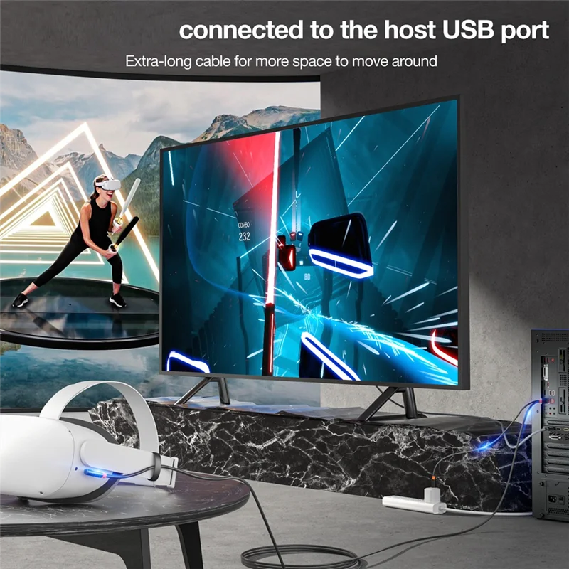 

ABKU-USB3.2 Gen1 VR Link кабель для Oculus Quest 1 2 3/PICO Neo 3/PICO 4 Quick Charge 9 В 2 А 5 Гбит/с USB-C VR Stream Line