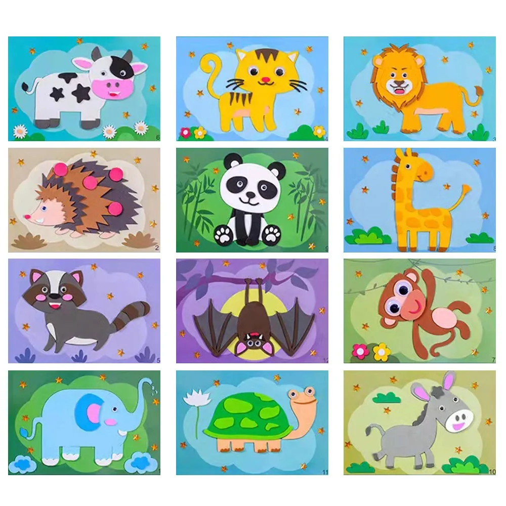 

12PCS Multicolor 3D EVA Foam Sticker Fun Learning Developmental Puzzles DIY Material Cartoon Animal Vehicle Handmade Decals Toy