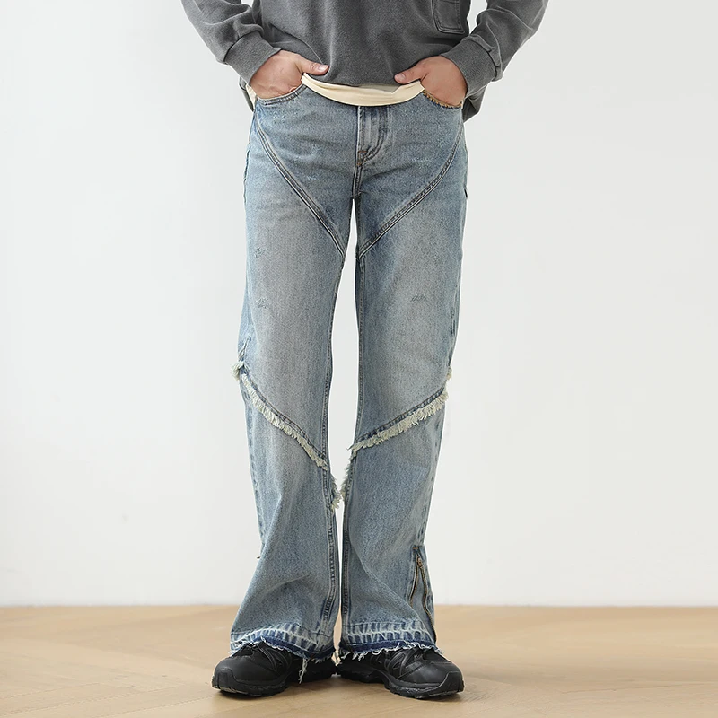 

Retro Waed Frayed Hem Bell Bot Youth Casual Cotton Jeans Mbbcar Narrow Fit American Vintage Long Pants for Men