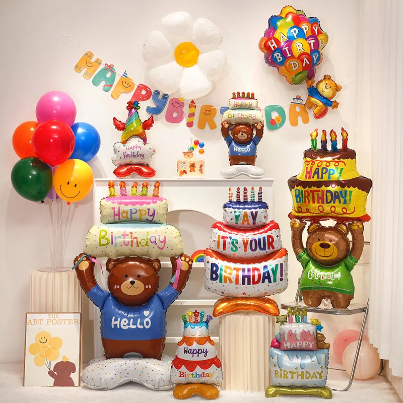 1pc-Geburtstag Luftballons Bunte Kerzen Drei Tier Kuchen Aluminium Folie Ballons Geburtstag Party Dekoration Lieferungen