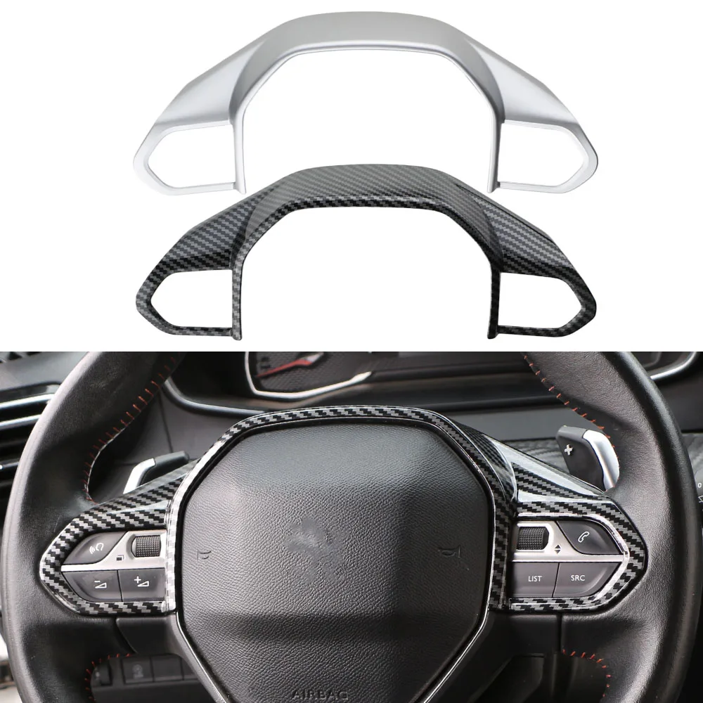 Car Interior Steering Wheel Panel Cover Trim for Peugeot 208 308 408 508 2008 3008 5008 Decorative Sticker Protector Accessories