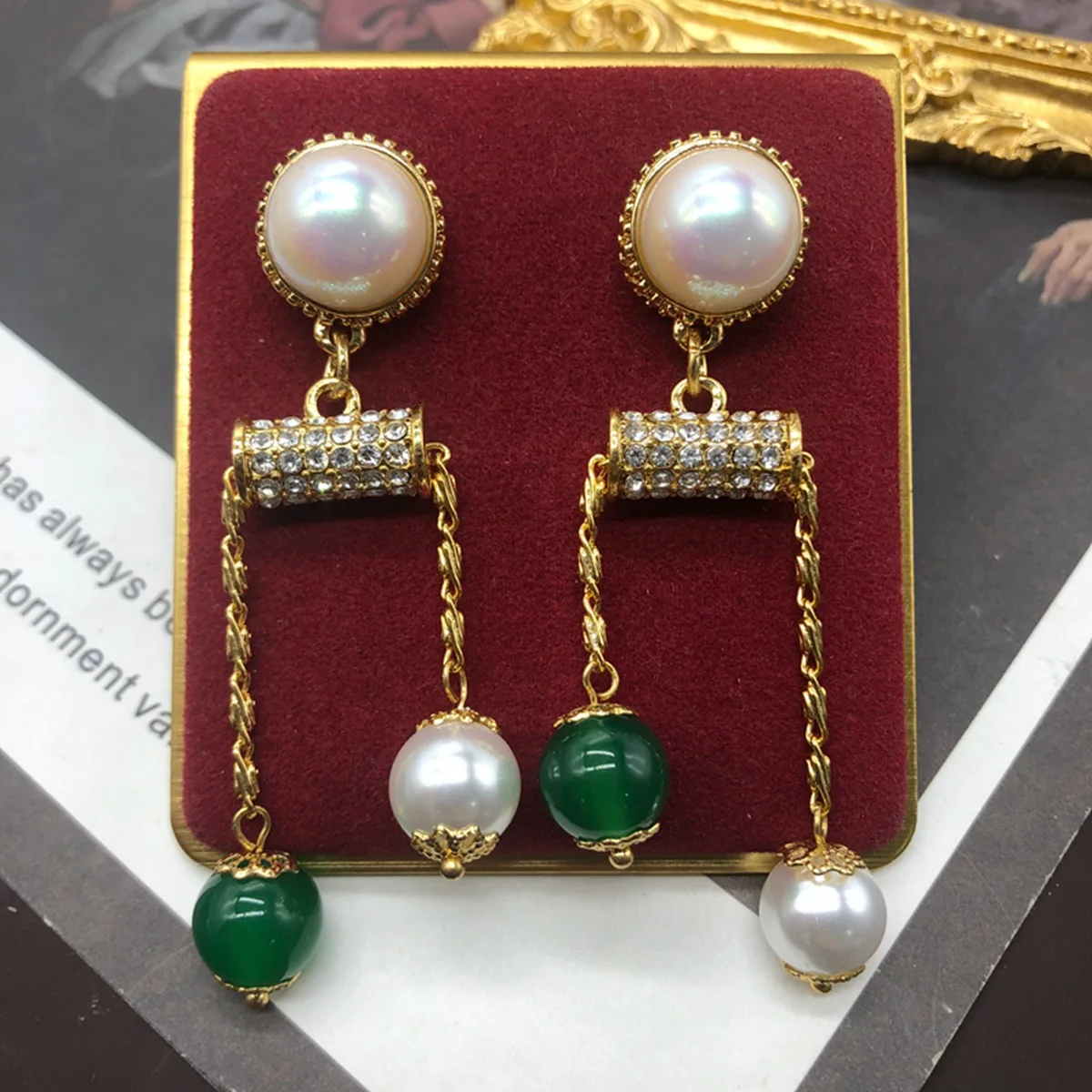

Серьги из жемчуга и агата регулируемой длины