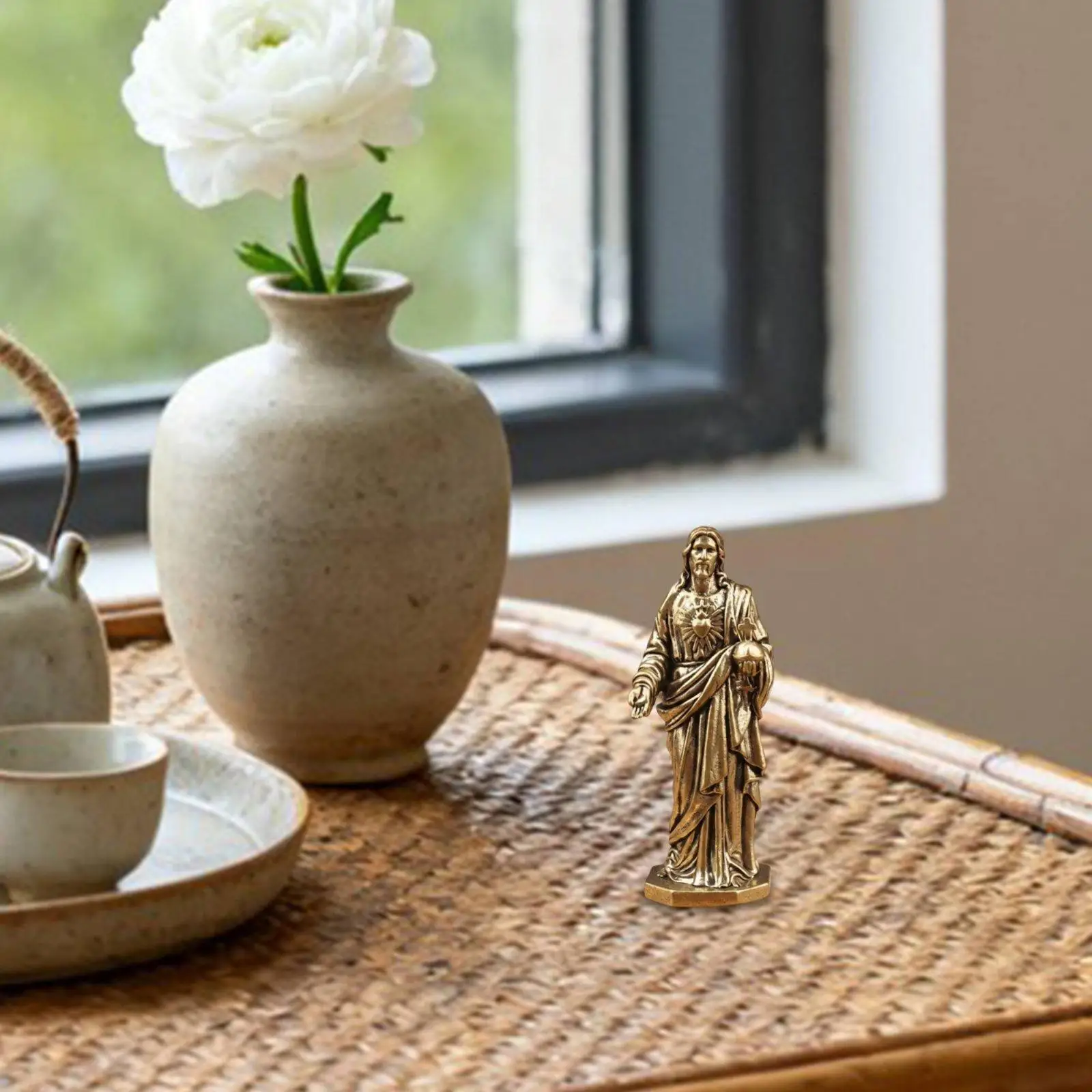 Brass Figurine Compact Sacred Mini Statue Religious Decorative Sculpture for Car Dashboard Desk or Shelf view 3