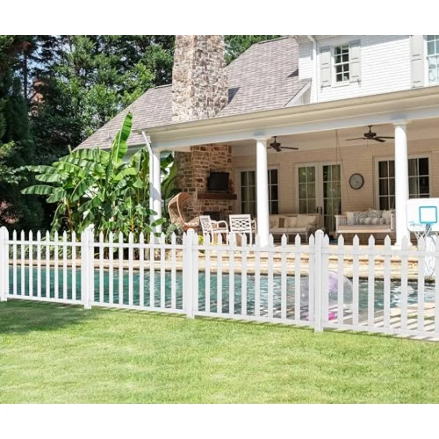 

1 Set 84"W x 30"H Vinyl Picket Fence Panels with Ground Spike Decorative PVC Barrier Fencing for Porch Patio Front Door Yard Ga