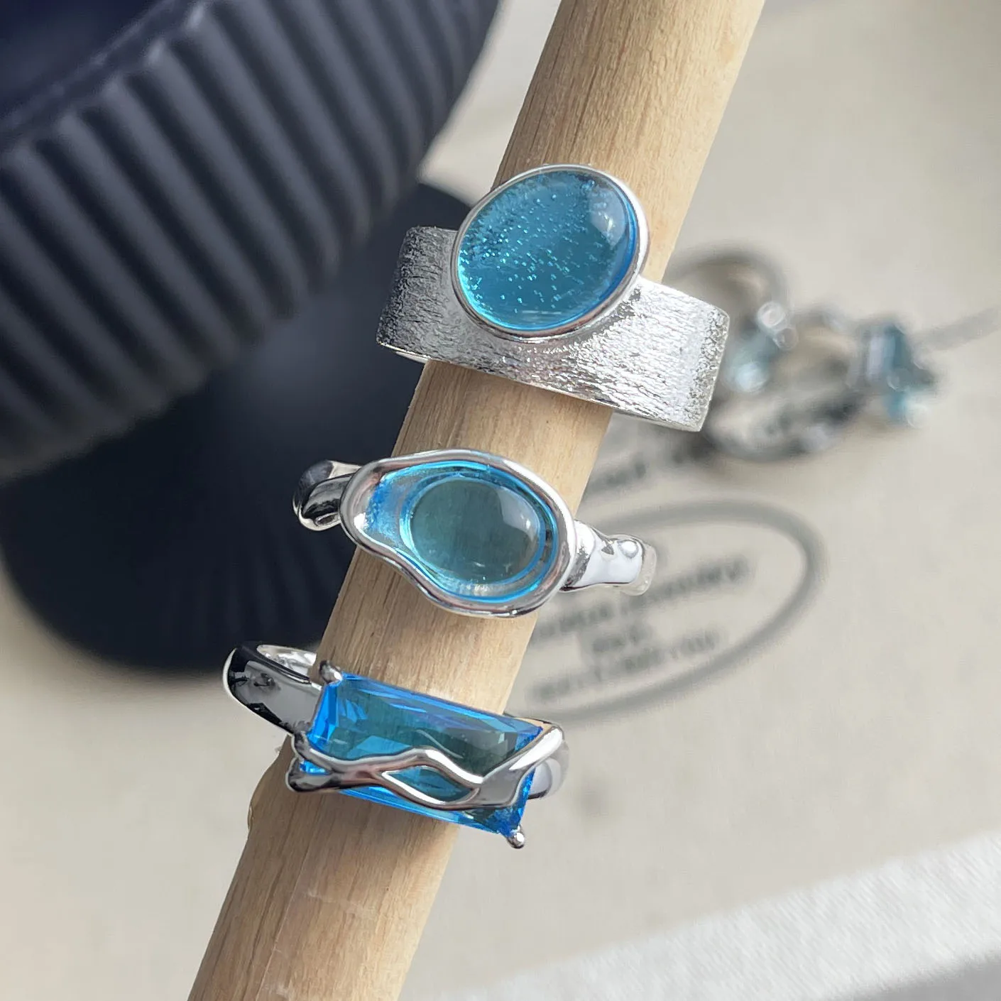 925 Sterling Silver Rings for Women Couple Minimalist Vintage Blue Stone Ring Fine CZ Jewelry Birthday Gift Prevent Allergy