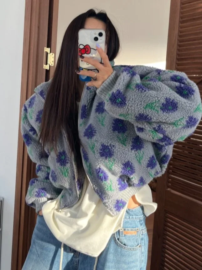 

Chic Retro Floral Pattern Loose Fce ort Jaet Women's 2025 Winter New Sle Korean Loose Fit Cotton Jaet Coat