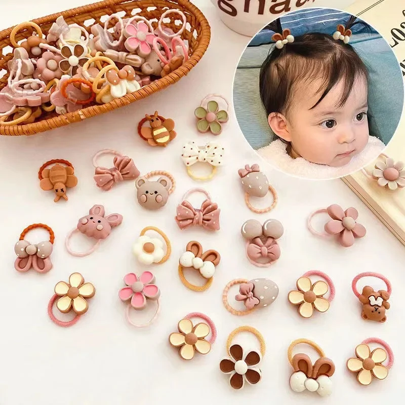 20-60Pcs Cute Cartoon Bear Rabbit Hair Band Girls Elastic Rubber Band Headwear Flower Bow Baby Kids Hair Accessories Ornaments