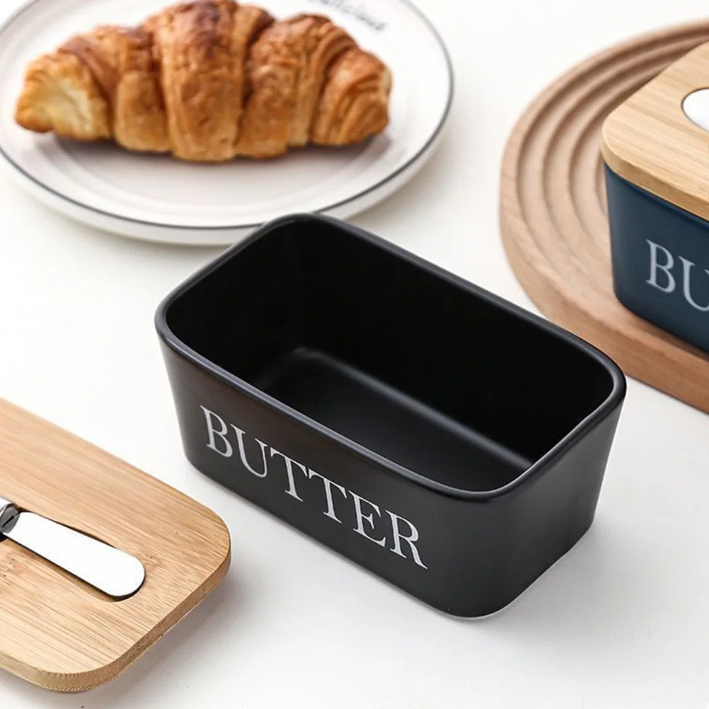 

Rectangle Butter Dish Ceramic High Class Materials Safe Usage Multi Purpose Kitchen Cheese Box Elegant Design Food Fresh Keeping