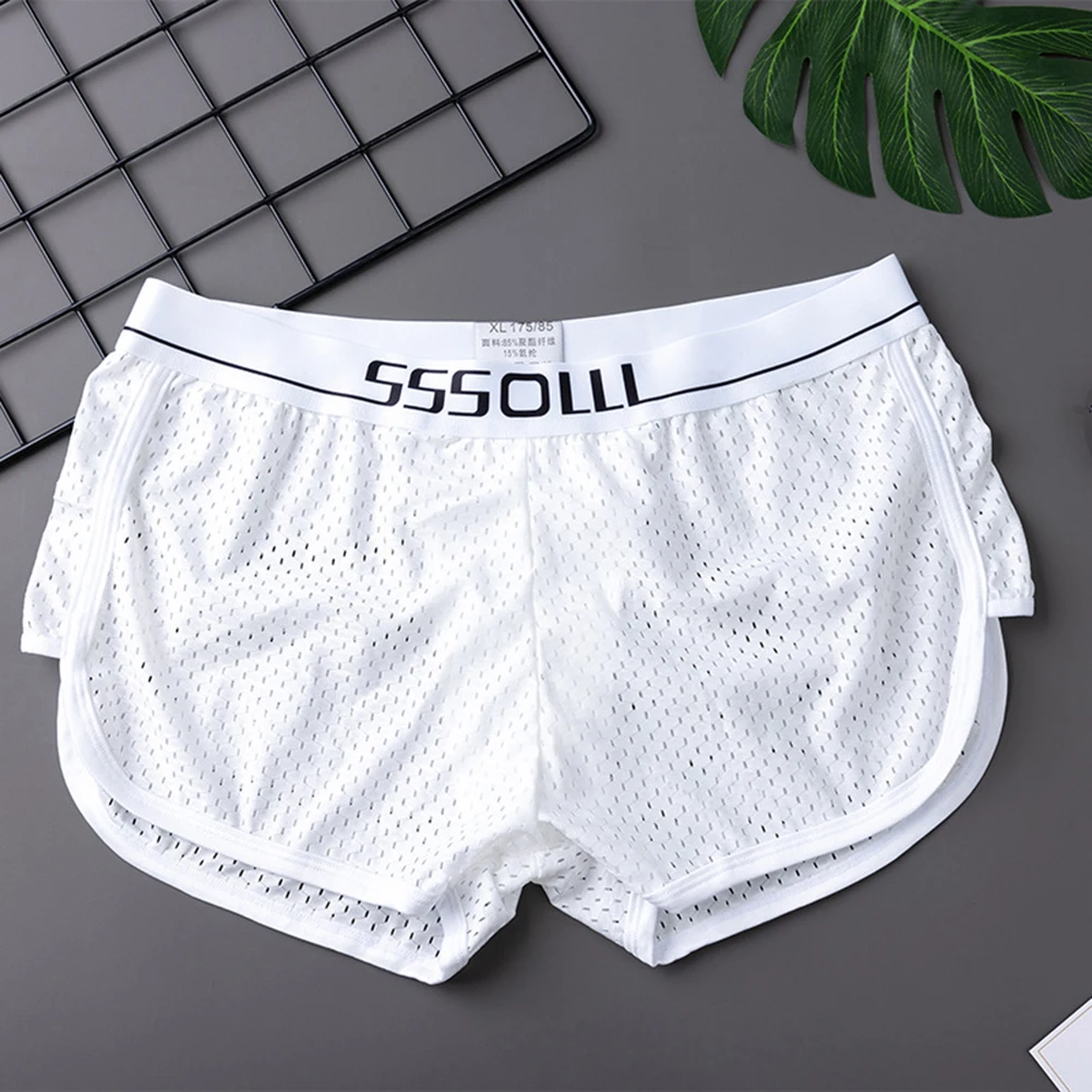 Sexy Men Ice Silk Mesh Ultra-thin Briefs Large Size Pouch Underwear Loose Elasticity Shorts Trunks Solid Breath Underpants