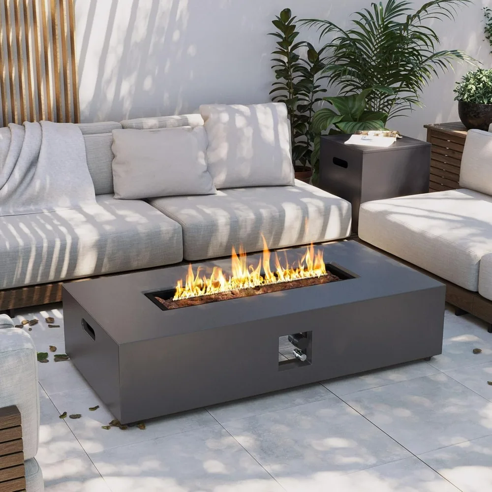 56-inch Outdoor Propane Gas Fire Pit Table 50000 BTU for Outside Patio with Propane Tank Cover, Lava Rocks, Rain Cover