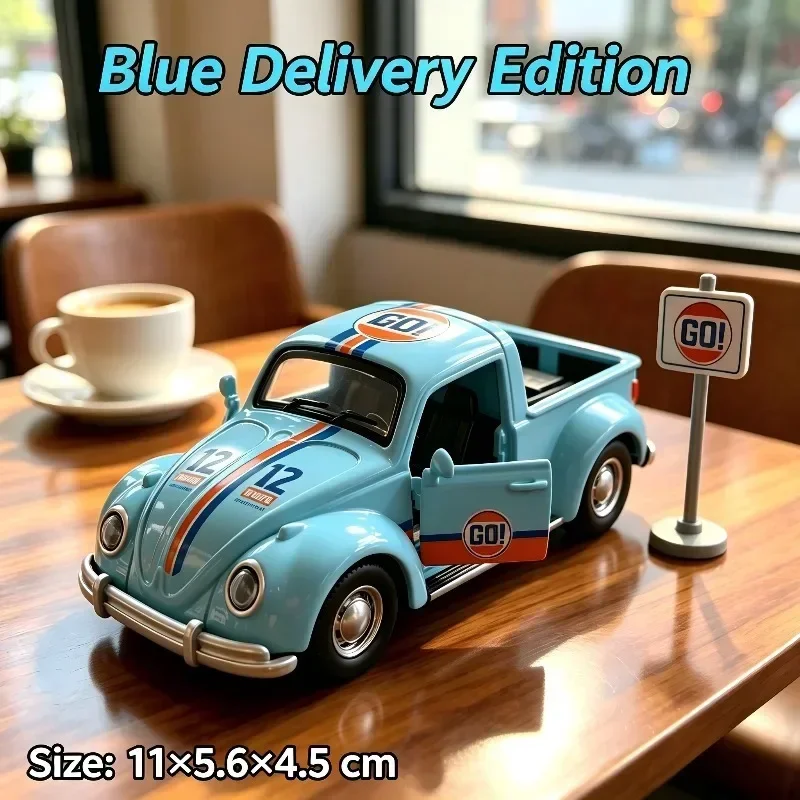 11cm Vintage Bug Pickup Diecast Alloy Model, Pull Back Action Play Toy, Desktop Collectible, Christmas & Birthday Gift for Boys