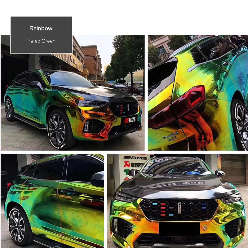 

13M x 1.35M Holographic Rainbow Chrome Gold Car Body Vinyl Wrap Roll Decal Stickers Chameleon Color Changing Film, Unstretchable