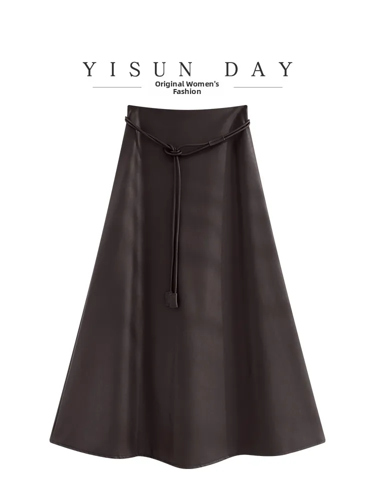 

Юбка трапециевидной формы с высокой талией, женская кожаная юбка Bla для похудения, закрывающая бедра, модная асимметричная ткань из искусственной кожи для поездок на работу