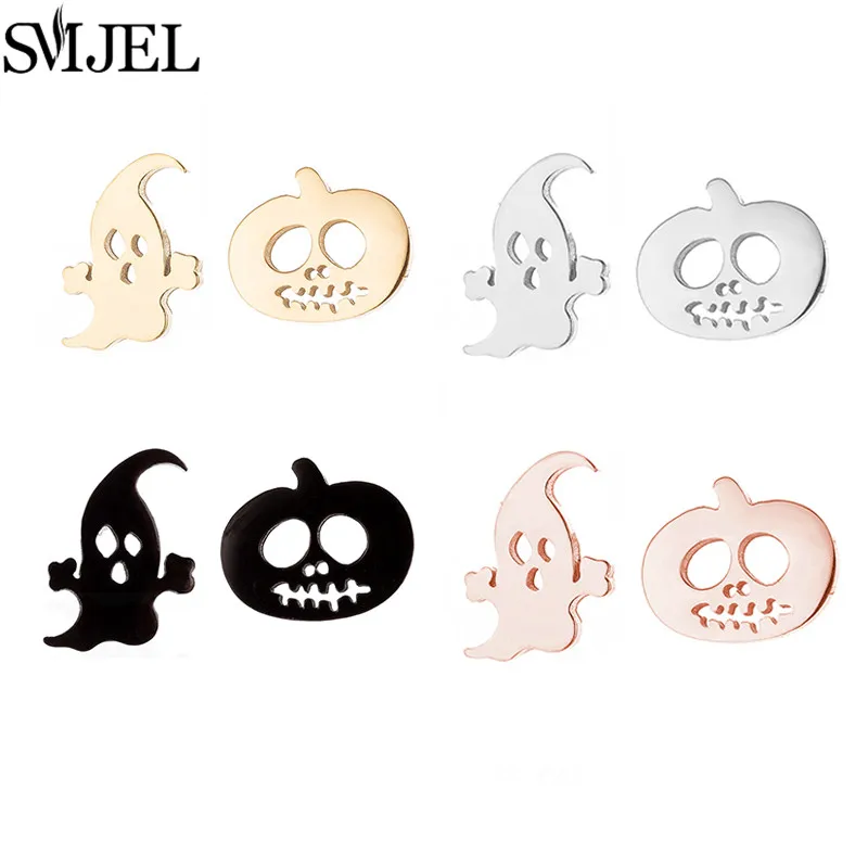 Lustige asymmetrische Geister-Kürbis-Ohrstecker für Mädchen, Edelstahl-Halloween-Ohrringe, niedliche gruselige Ohrringe, Party-Schmuckgeschenk