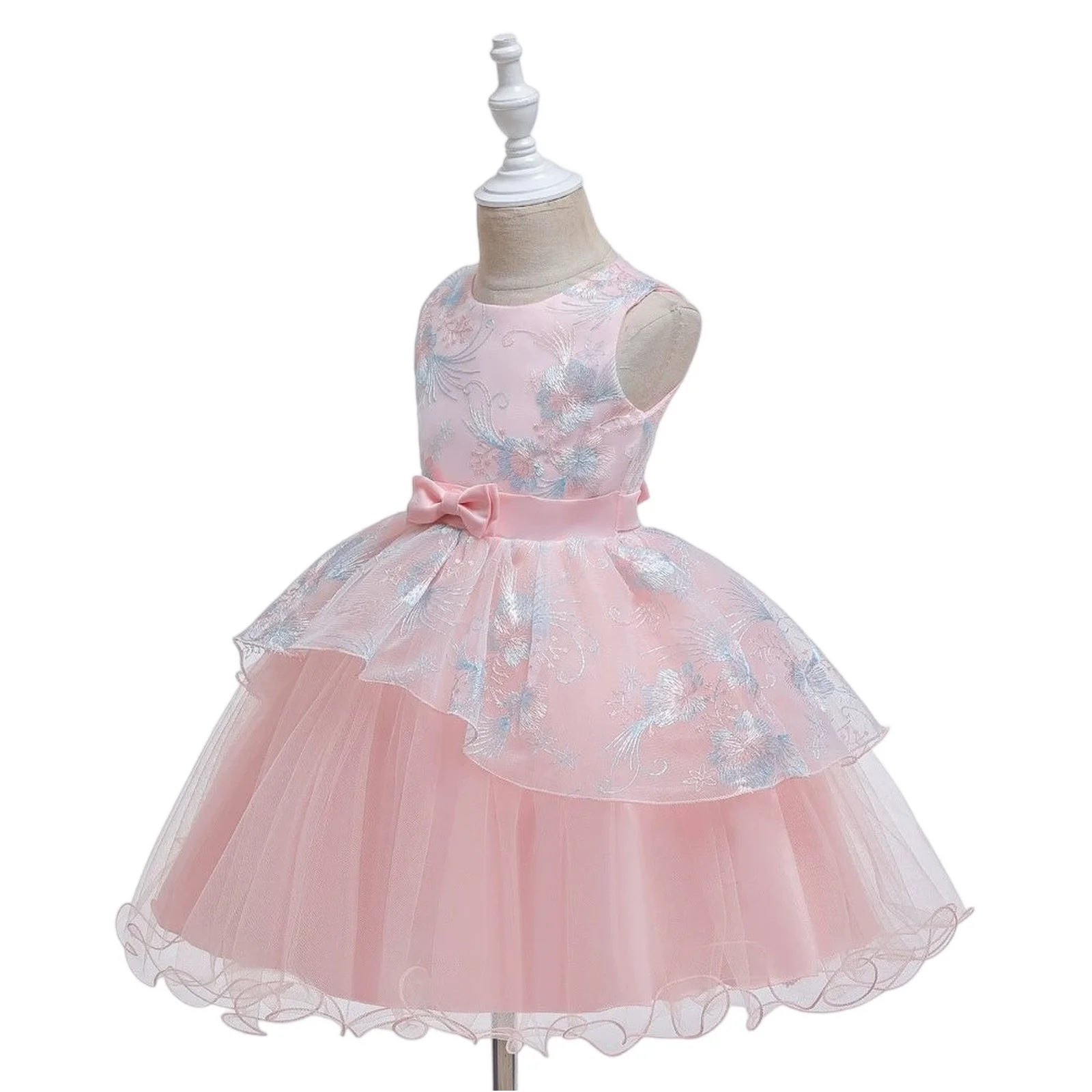 

Flower Girls Dress For Weddings Sleeveless Backless Elegant Princess Kids Dresses Embroidery Lace Birthday Party Layered Dress