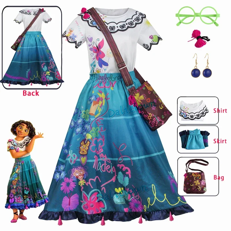 Disfraz de Mirabel Madrigal para niños y adultos, vestido de princesa, gafas de fantasía, suministros para fiesta de cumpleaños y Halloween