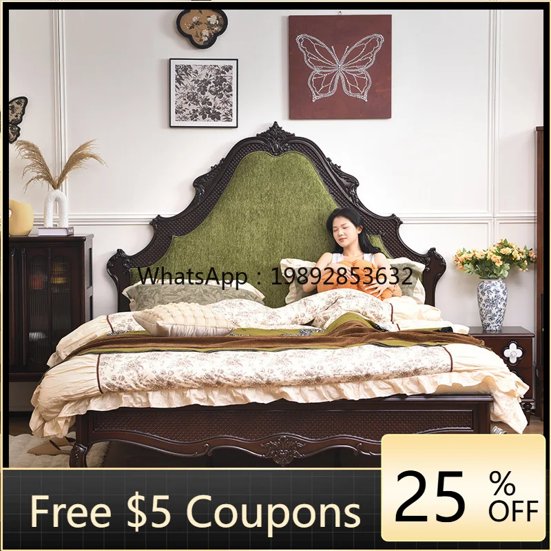 

LYY Retro Light Luxury Solid Wood Large Bed Palace Luxury Double Bed European High-end Carving