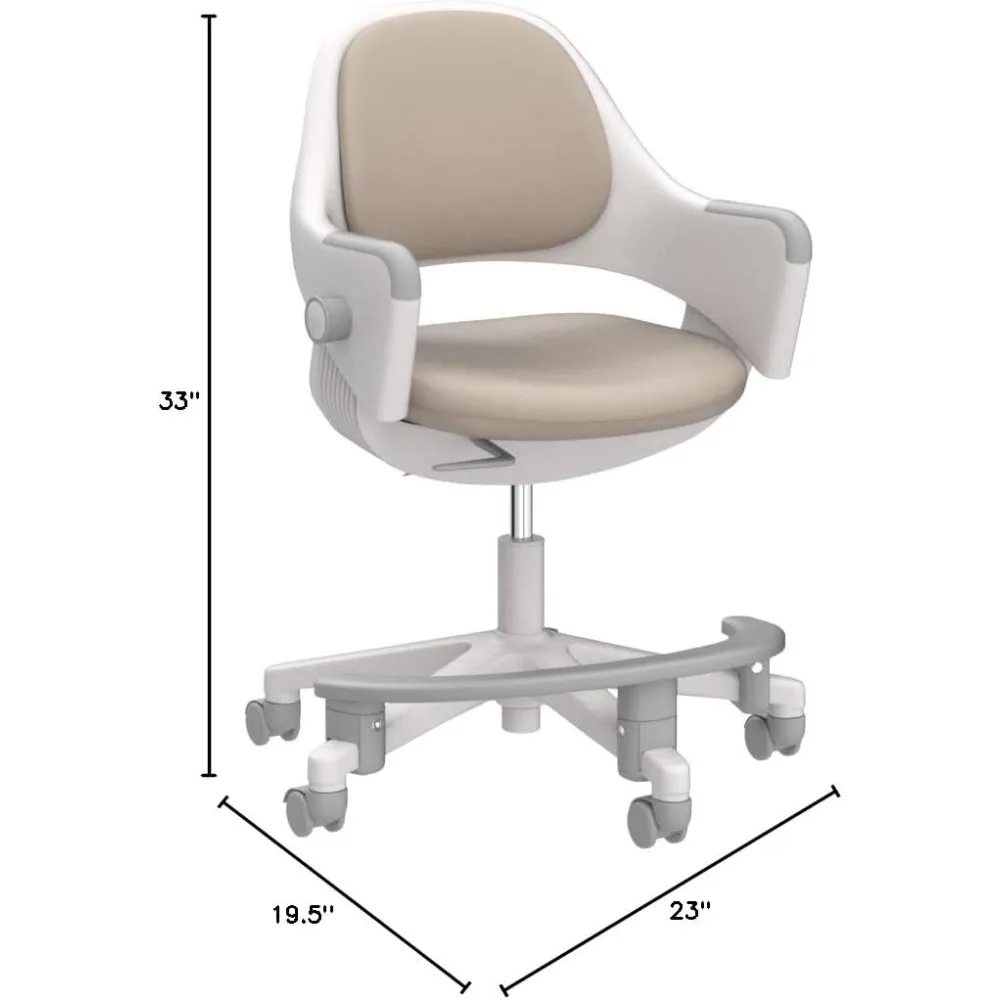 Kids Desk Chair : Ergonomic Kids Chair with Footrest, 4-Step Growing Function, Adjustable Seat Height, Sit-Locking Casters