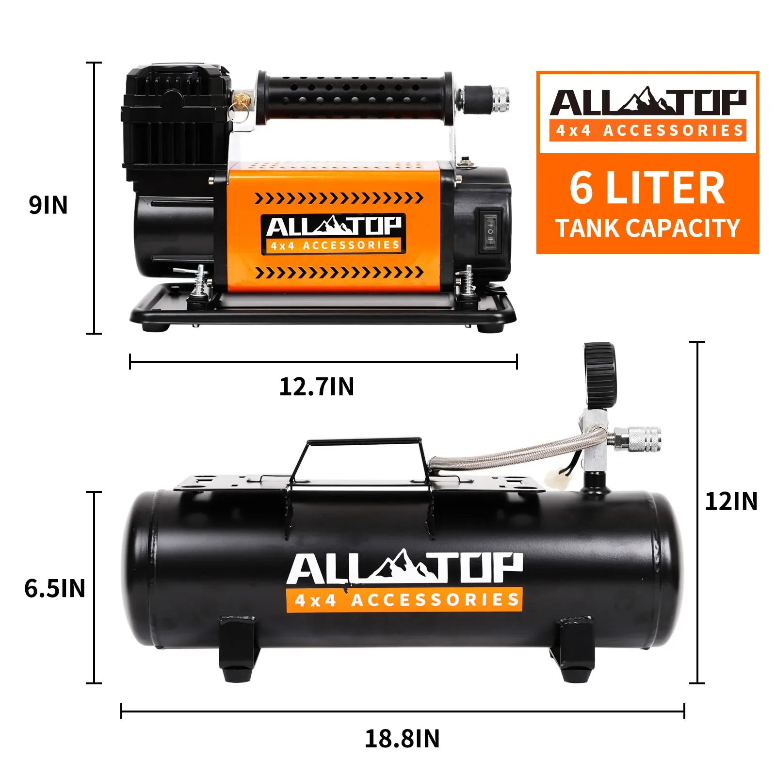 All-top suv 4x4 veículo max 150psi caminhão pneus pesados 12v inflador portátil compressor de ar offroad com kit tanque 6l