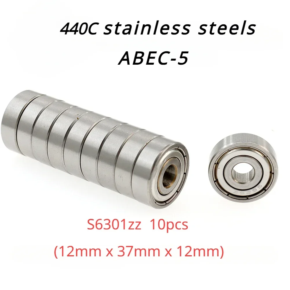 

Veekaft High Precision 440C Stainless Steels ABEC-5 Deep Groove Ball Bearings S6301zz 10pcs Sizes 12mmx37mmx12mm