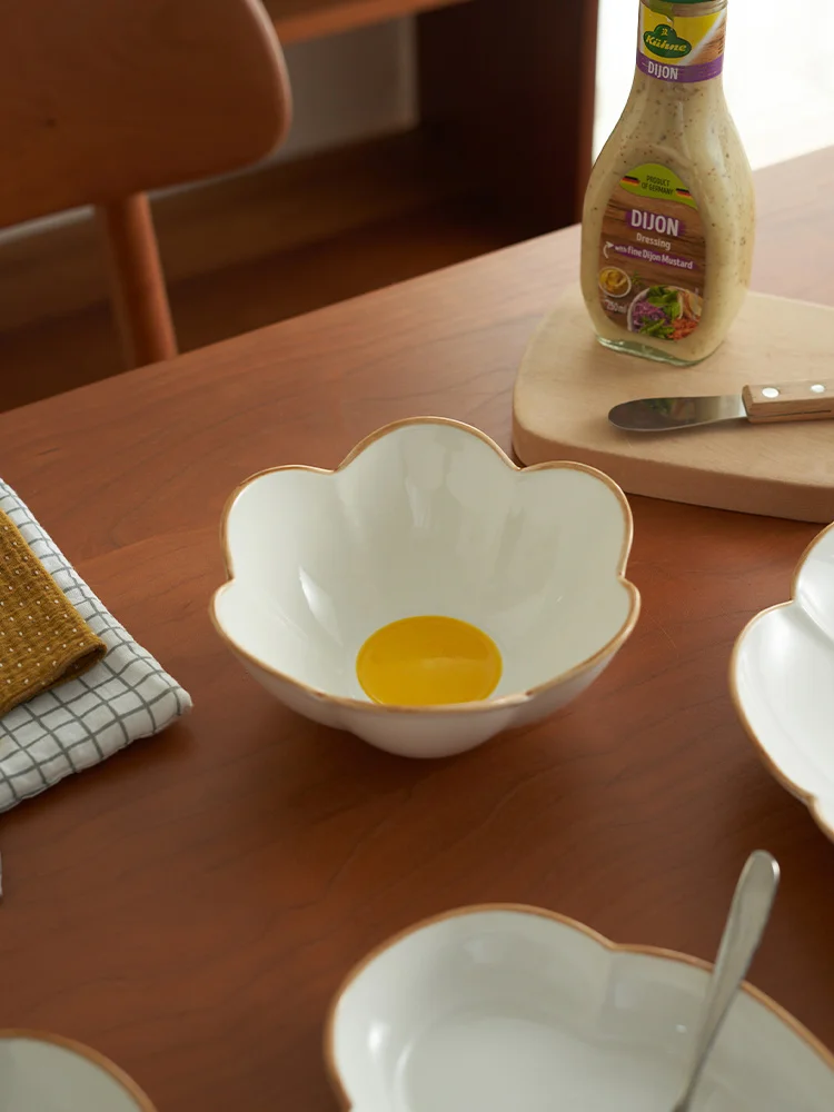 Poached Egg Ceramic 6.3inch Bowl Ins Popular Sun Eggs Cartoon Breakfast Food Container Under Glazed Cute Irregular 8.5inch Plate