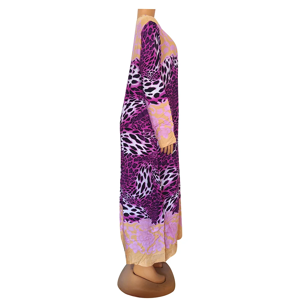 Dashikiage Vintage African Robe V-neck Exquisite Applique Long Sleeve Women Maxi Dress Leopard Print Color Block Party Vestidos