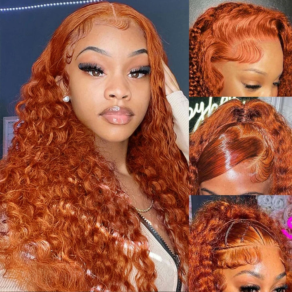 42 Zoll # 350 Ingwer Orange Tiefe WelleLace Front Perücke Echthaar 13x6 HD Farbe Transparente Spitze Frontal Perücke Für Frauen 210 % Dichte