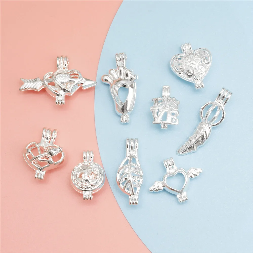 10pcs Vintage Mixed Pearl Cage Locket Pendants Aromatherapy Mermaid Essential Oil Diffuser Necklace Locket For DIY Jewelry