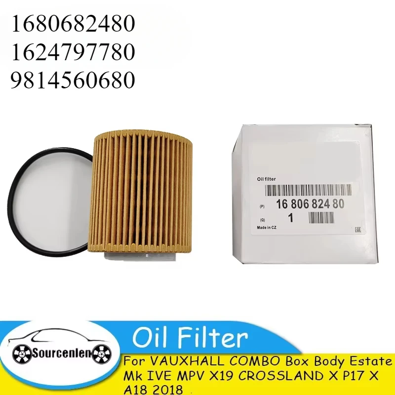 

1680682480 1624797780 Car Accsesories Oil Filter for VAUXHALL COMBO Box Body Estate Mk IVE MPV X19 CROSSLAND X P17 X A18 2018