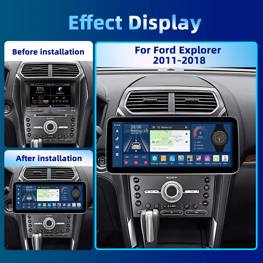 Podofo 12.3'' 4+64G Car Stereo For Ford Explorer 2011-2018 Multimedia Player Carplay Android Auto 8Core GPS Navigation Car Audio