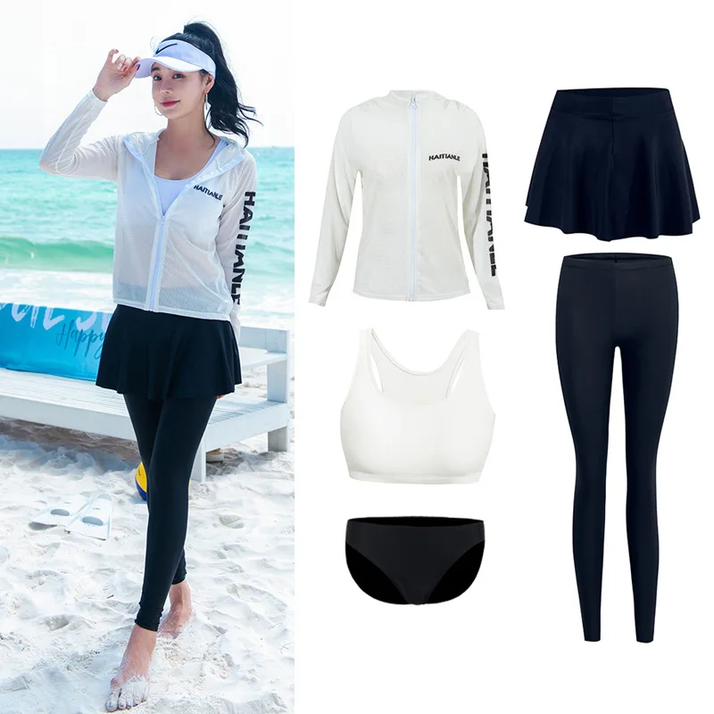 

Rash Guard for Women UV Sun Protection Swim Long Sleeve Hoodie Shirt with Skirt+Bikini+Leggings Hiking Swimming Snorkeling Suits