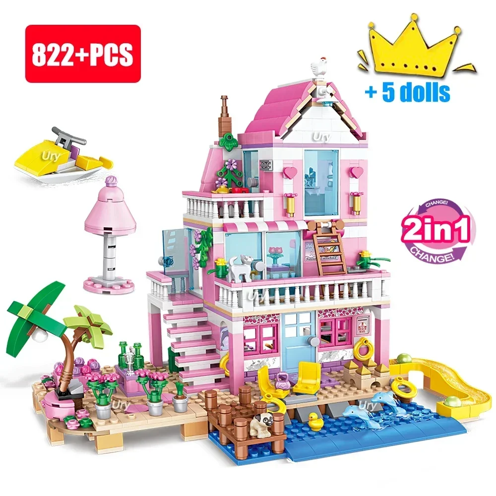 Freunde Stadt Haus Sommer Urlaub Am Meer Villa Wohnung Moc Bausteine Sets Figuren DIY Spielzeug für Kind Mädchen Weihnachten Geschenk