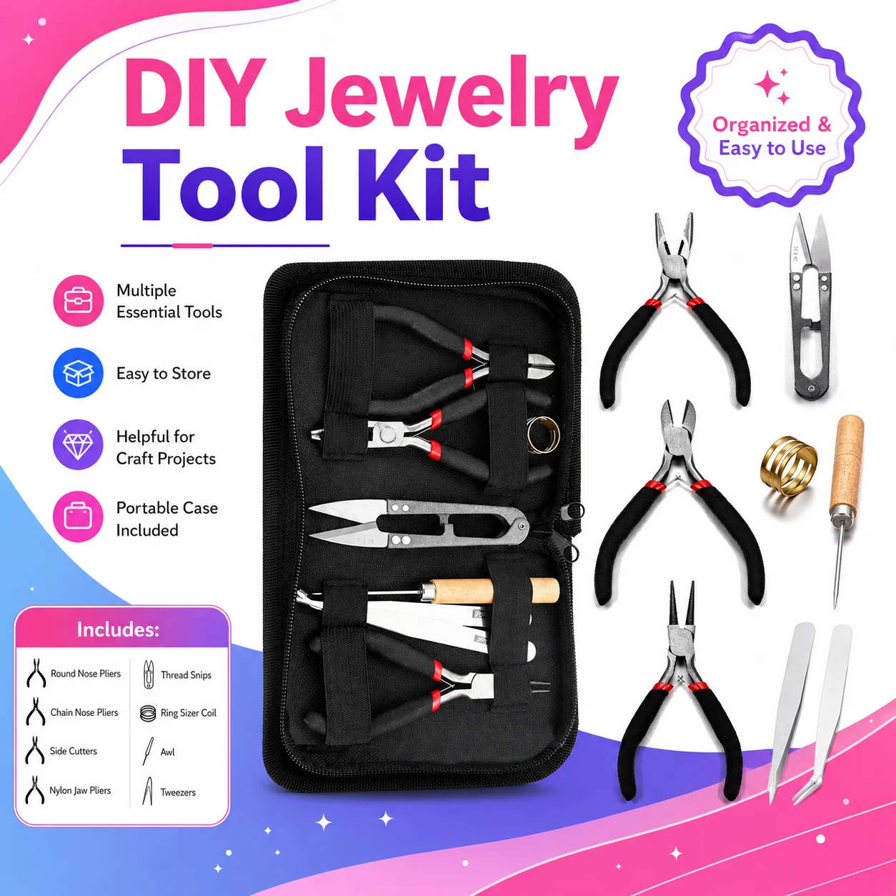 

Jewelry Making Supplies Kits with Jewelry Pliers Jump Rings Opener Awl Thread Scissors for Jewelry Repair Making