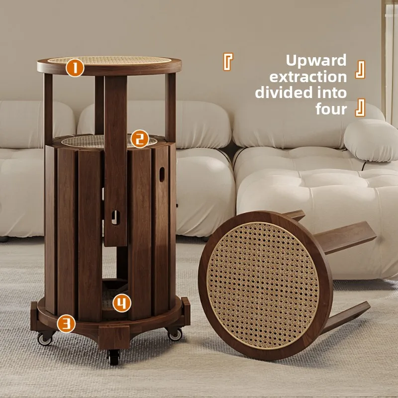 Stackable Solid Wood Stool MidCentury Rattan Dining Stools Creative Round Nesting Seat for Kitchen Space Saving Tea Table Stools