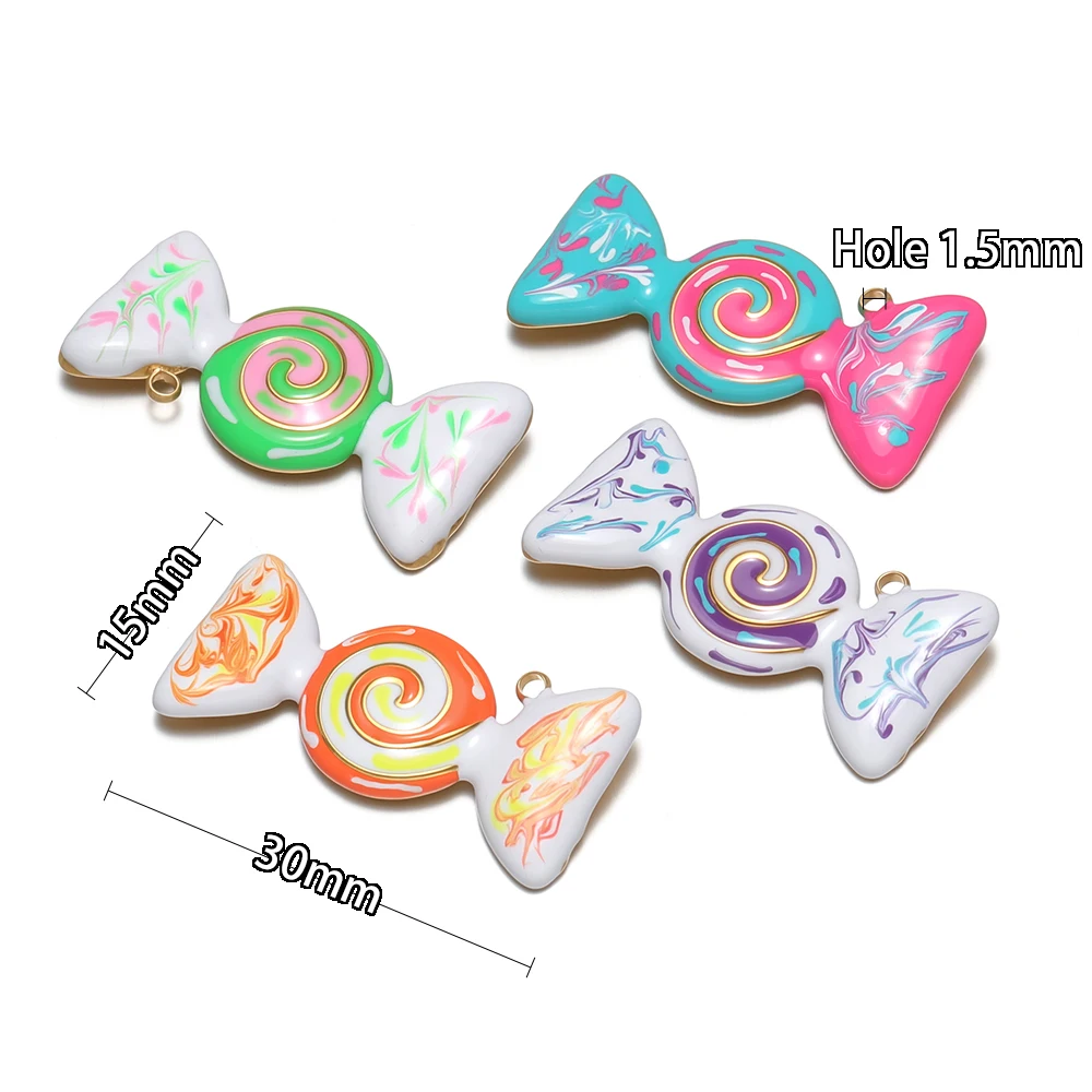 4 Stück Edelstahl-Emaille-Bonbon-Anhänger für Kinder-Halsketten, Kinderanhänger, DIY-Schmuck, Ohrringe, Armband-Zubehör – Detail 3