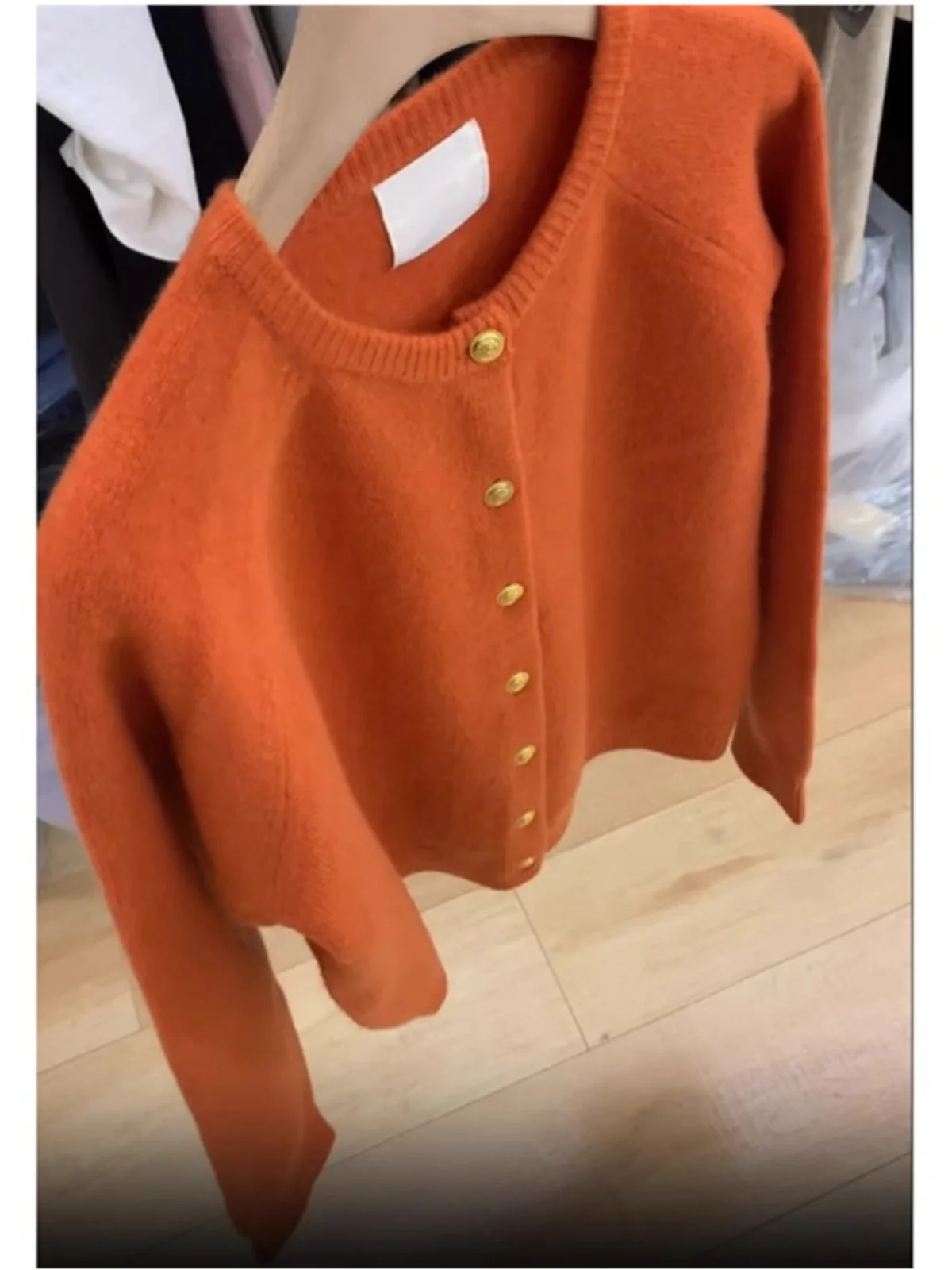 패셔너블한 오렌지 니트 오픈 가디건 여성 스웨터 라운드 넥 루즈핏 한국 스타일 가을 겨울 고급 아우터웨어