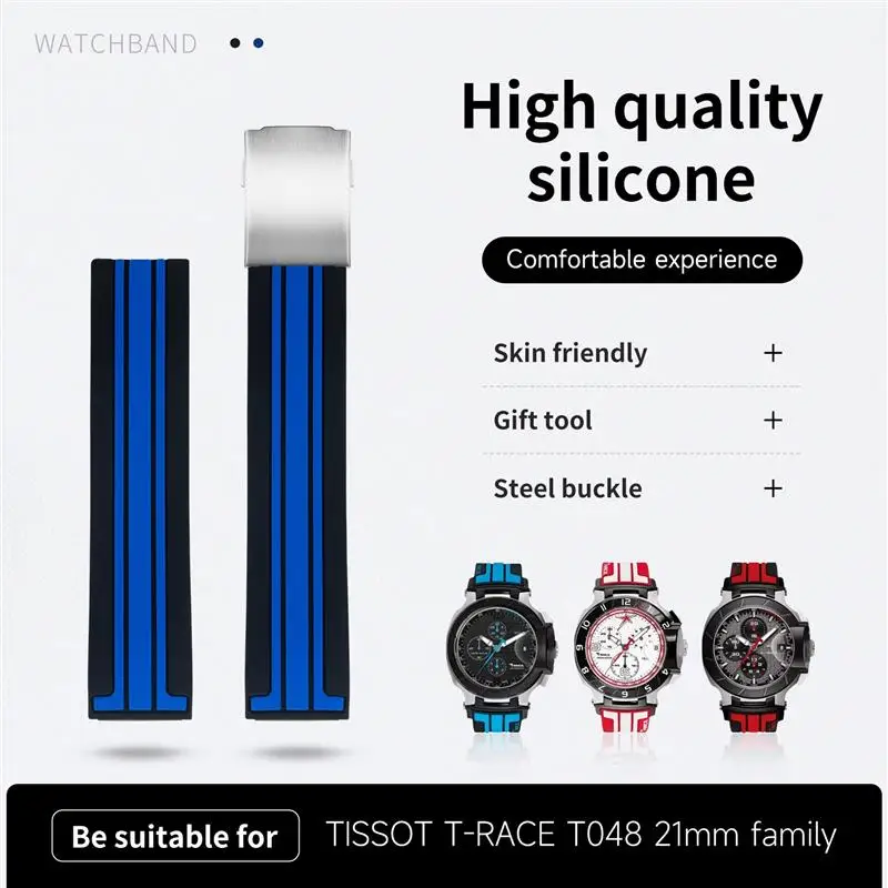 

HAODEE For Tissot Strap T048.417 Watch Band T-Race T-Sports Watchbands Bracelet Waterproof Soft Rubber 21mm 20mm Sports Soft