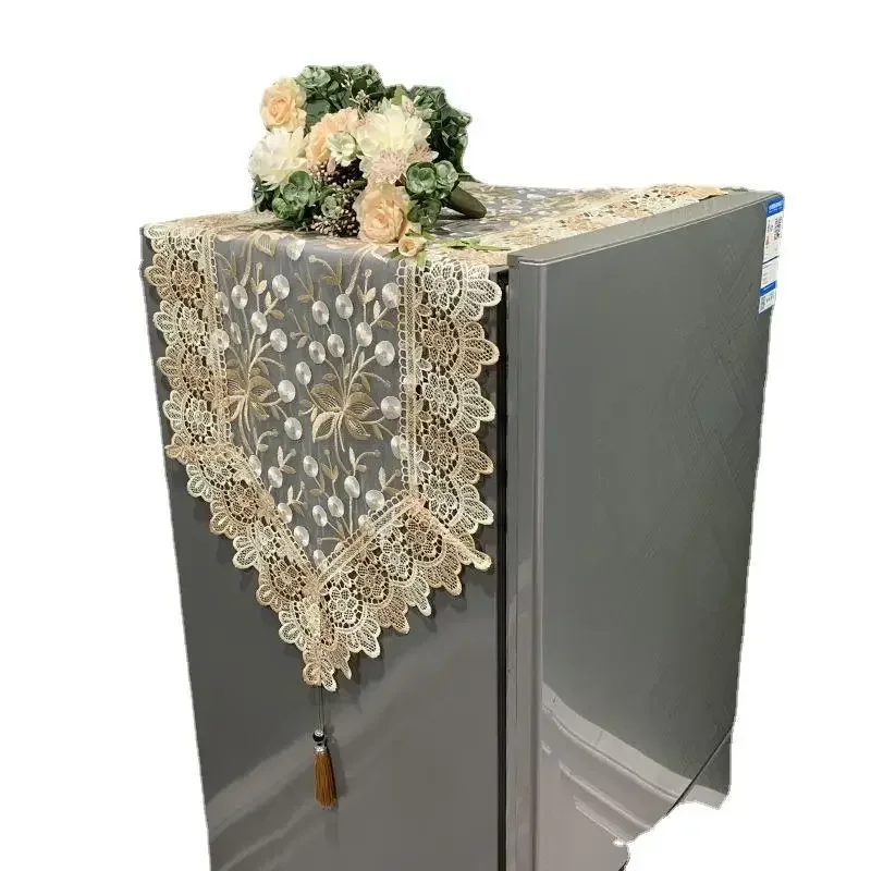 Refrigerator cover cloth embroidered mesh yarn double door dust-proof cloth light luxury single door lace curtain cover