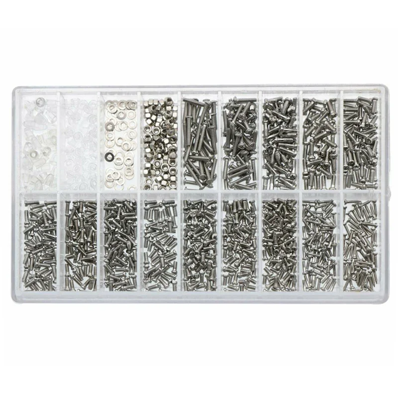 1000PCS/Box Glasses Watch Repair Screws Nuts Kit Box, 18 Kinds of Phillips Micro Screw Sets for Home Watch Repair Tool