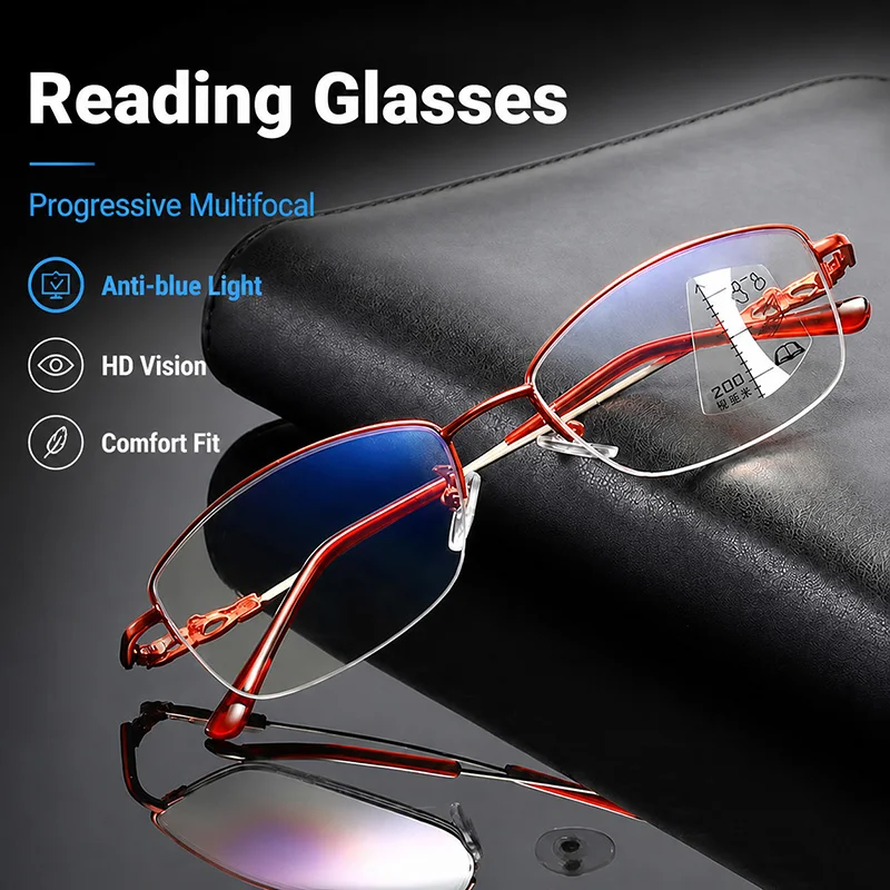 3-in-1 Progressive Multifokal-Lesebrille für Damen und Herren, Computer-Presbyopie-Brille, einfach für Fern- und Nahsicht geeignet +1,0 bis +3,5