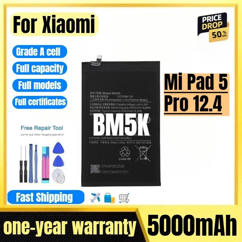 BM5K for Xiaomi Mi Pad 5 Pro 12.4 Tablet Battery High Quality High Capacity Battery Replacement Bateria Grade A Cell with Tools