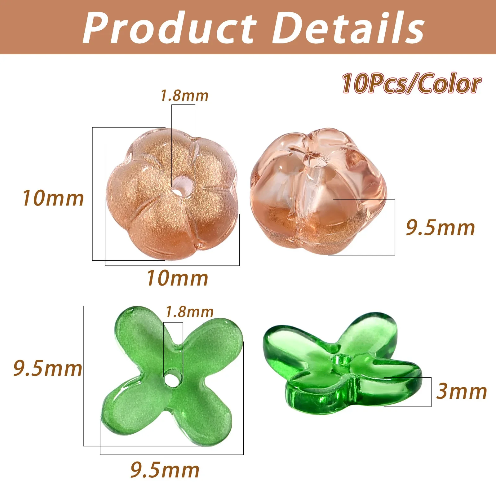 

20pcs Pumpkin Spacer Beads Glass Loose Beads Thanksgiving Earring Making Bead Bracelet Necklace DIY Material Jewelry Accessories