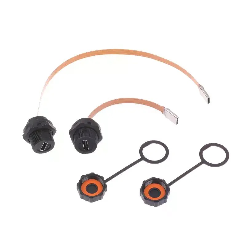 1pcs Waterproof IP67 IP68 Type C Female To Male PFC Flat Cable 3.1 Threaded Type Type-C 3.1