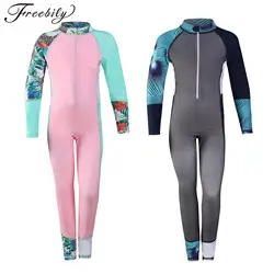 Kids Girls Boys UPF 50+Sun Protection Rash Guard One Piece Swimsuit Long Sleeve Tropical Swimwear Surfing Bathing Suit Beachwear