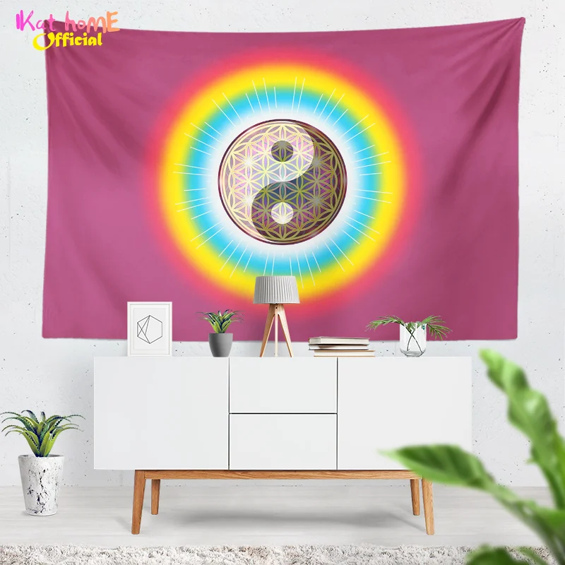 Top Energy Halo TaiChi Tapestry Ombre Wall Hanging Flower Of Life Wall ClothYoga Meditation Healing Altar Cloth Tarot Tablecloth