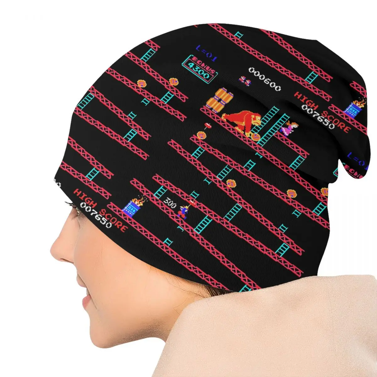 Donkey Kong Skullies gorros Unisex, gorro de punto cálido para la calle, gorro de Collage de juegos Arcade para adultos, Invierno