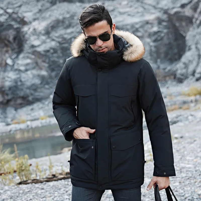 -40 degrees White Duck Down Jacket Men Thick Winter 2024 NEW Big Fur Collar Warm Parka Waterproof Windproof Top Quality