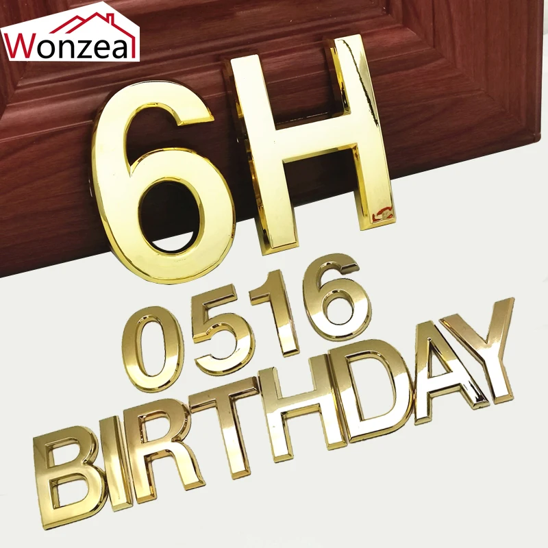 70มม.สีทองพลาสติก ABS แผ่นประตูหลัก ABCDEF 0123456789ประตูตัวเลขที่กำหนดเอง House ที่อยู่ป้าย
