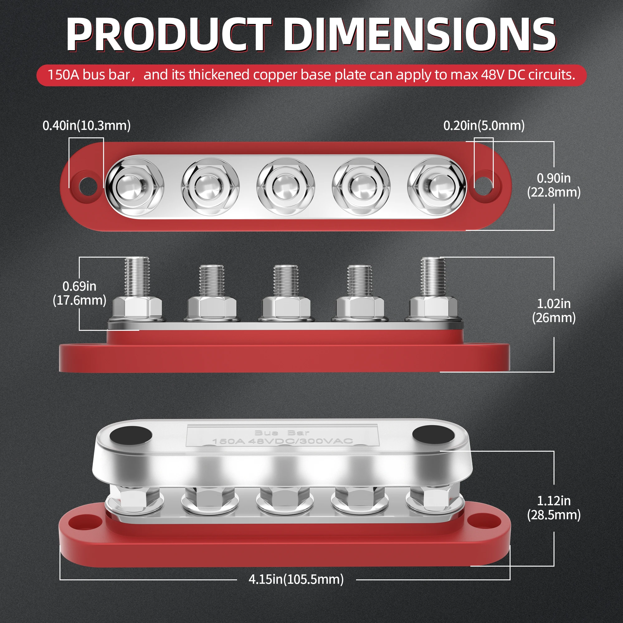 Power Distribution Block with Cover Mini 5 X 1/4\